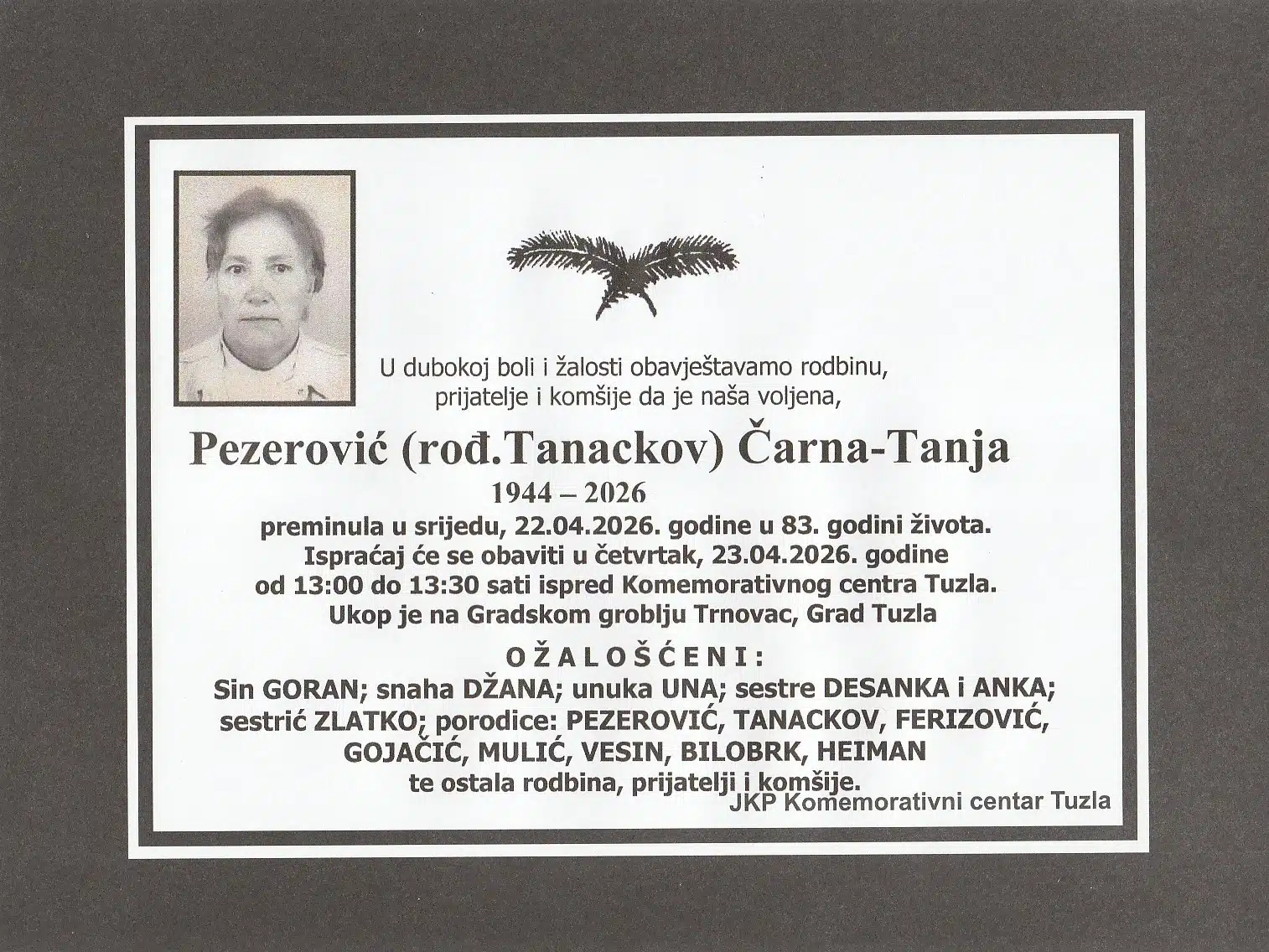 Preminula je Čarna-Tanja Pezerović