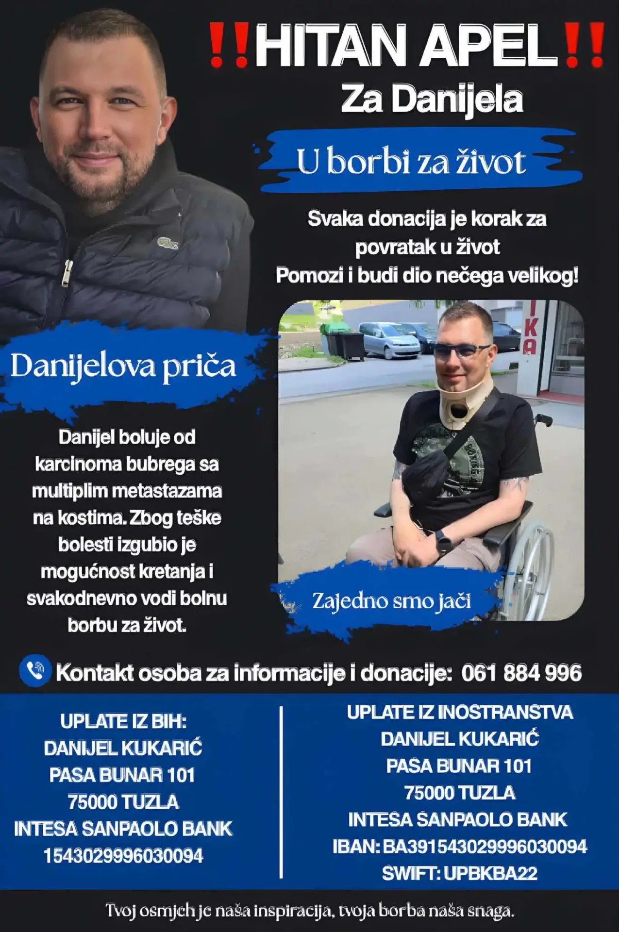 Apel za pomoć Danijelu Kukariću: Teška borba protiv karcinoma bubrega