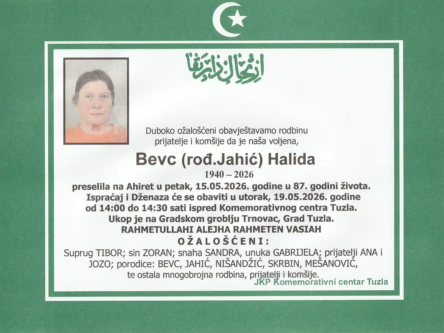Preminula je Halida Bevc