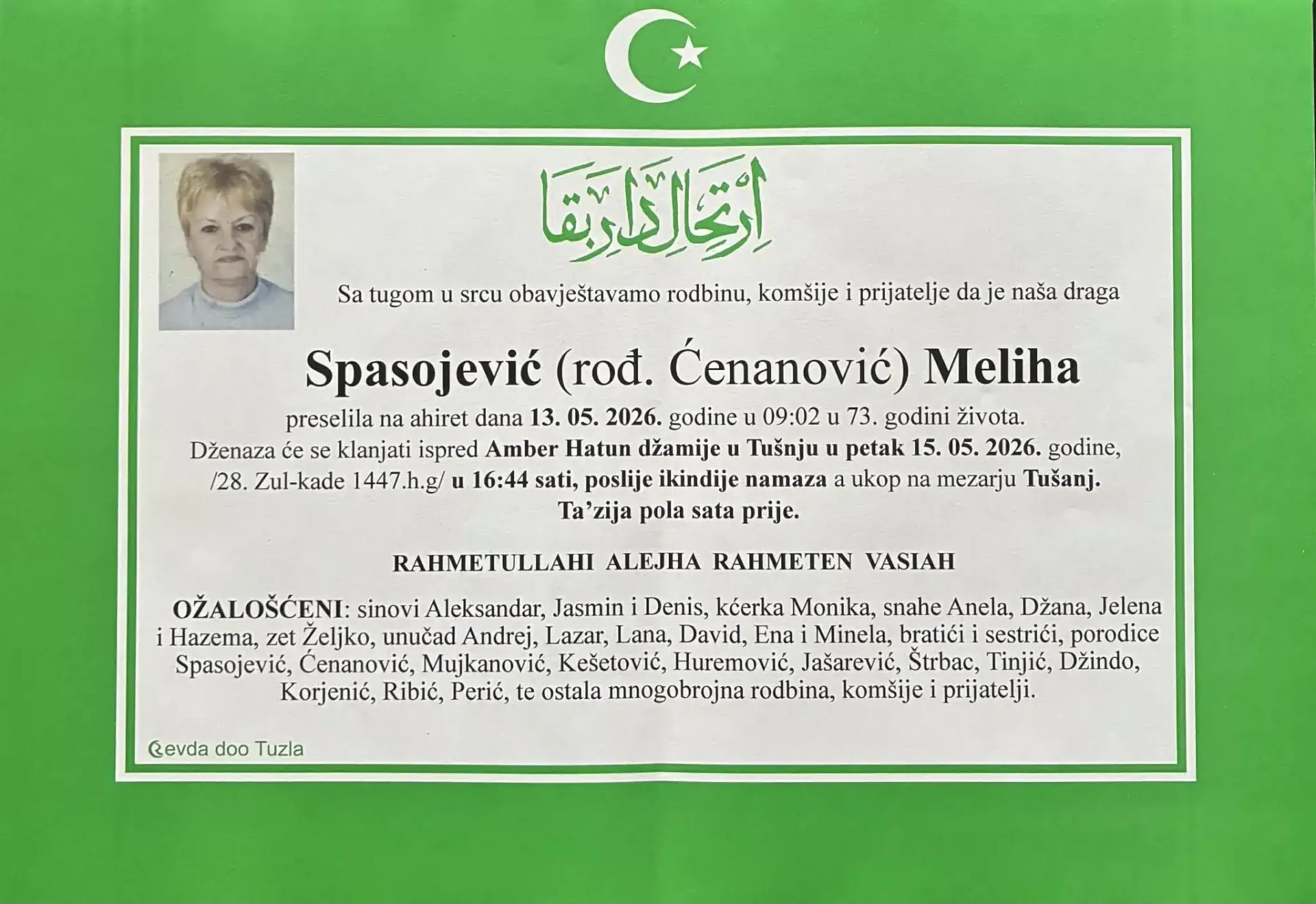Preminula je Meliha Spasojević