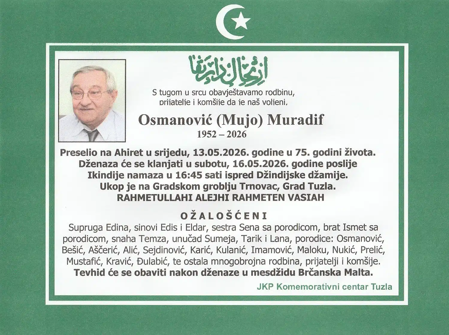 Preminuo je Muradif Osmanović