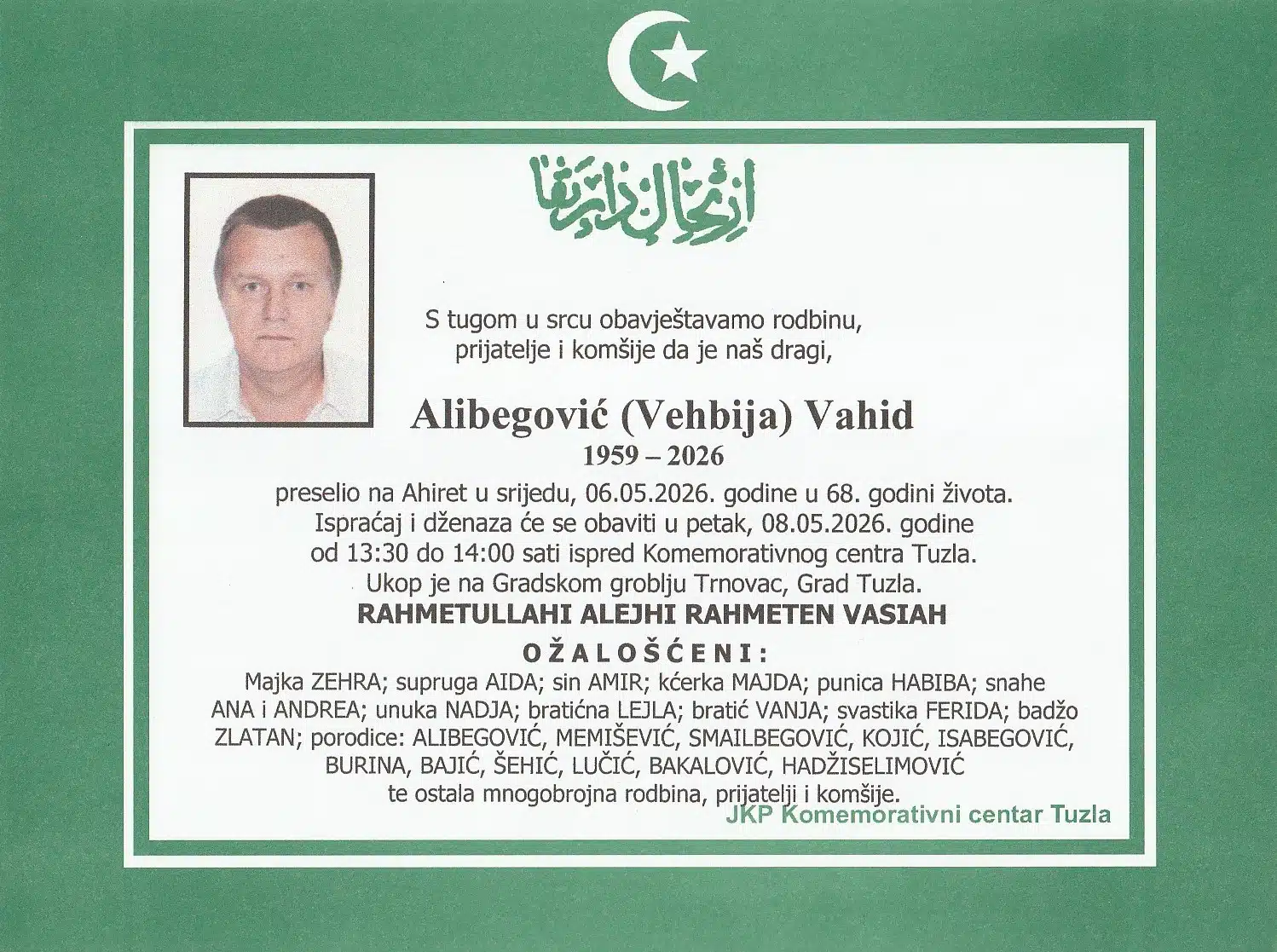 Preminuo je Vahid Alibegović