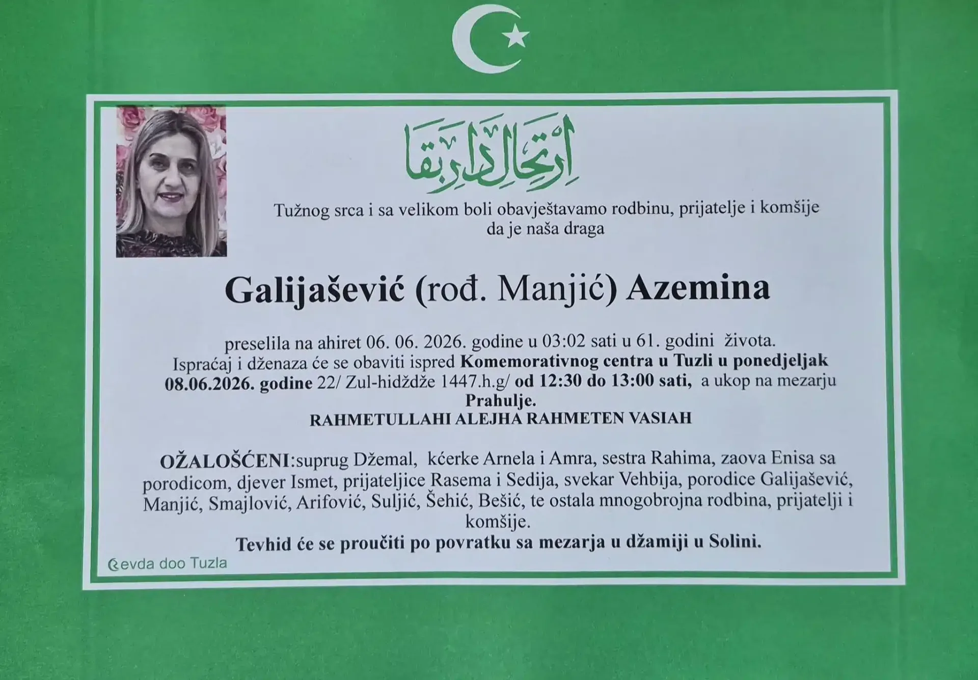 Preminula je Azemina Galiješević