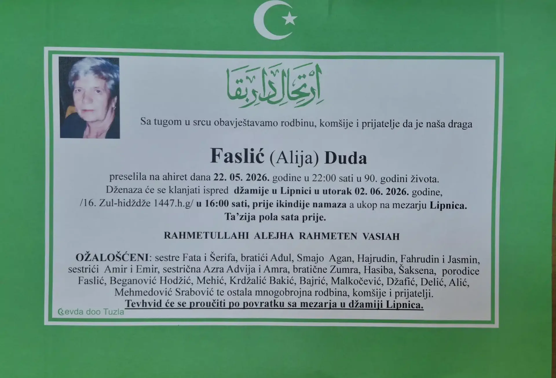 Preminula je Duda Faslić