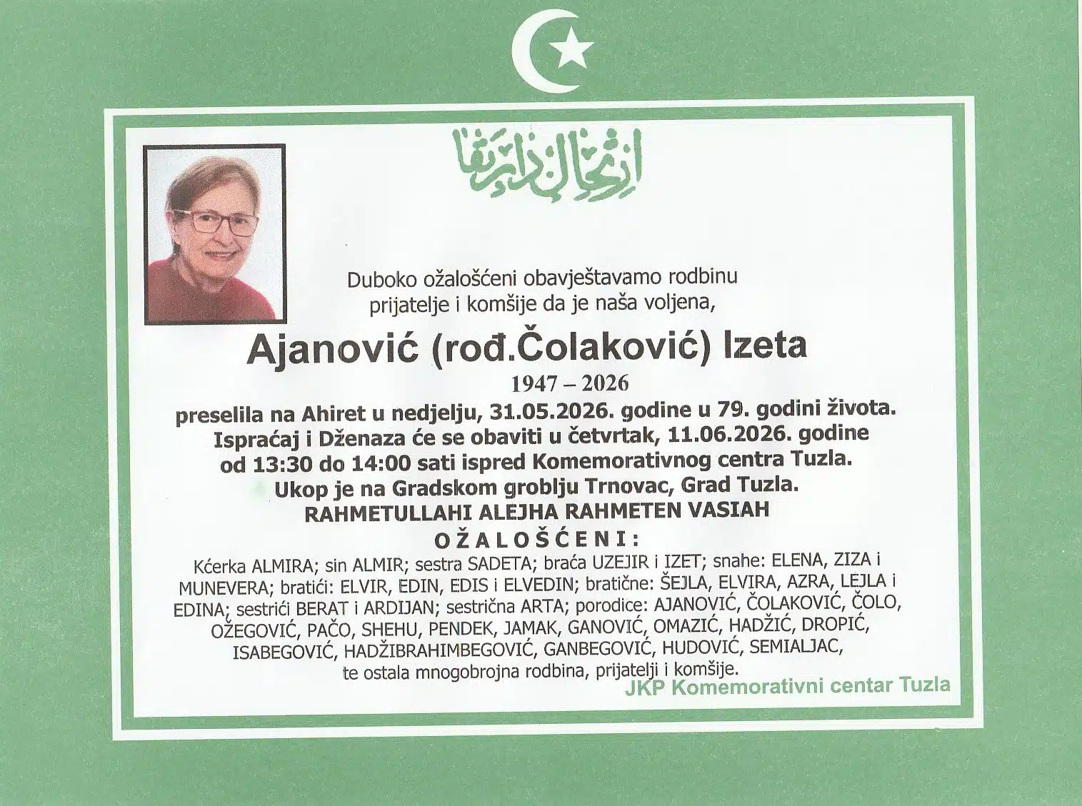 Preminula je Izeta Ajanović