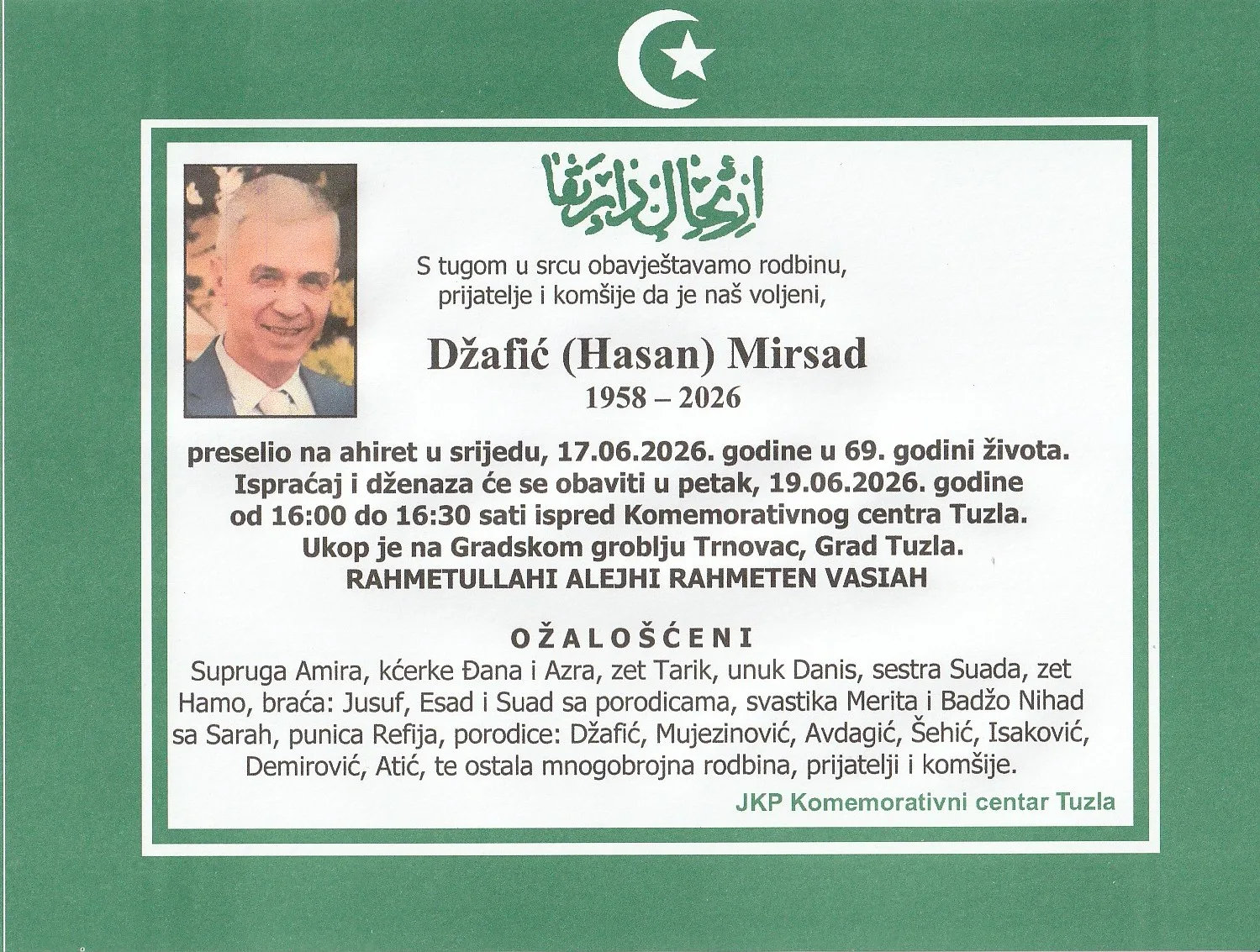 Preminuo je Mirsad Džafić