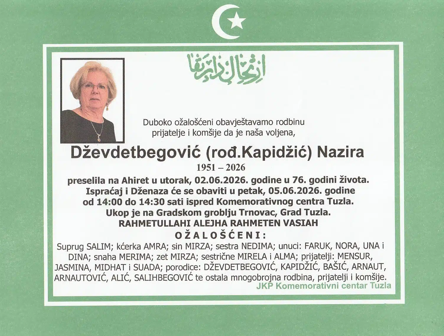 Preminula je Nazira Dževdetbegović