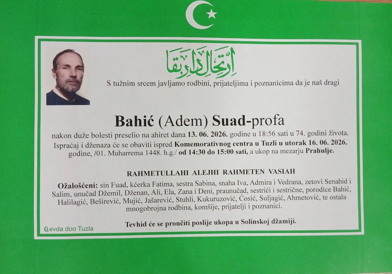 Preminuo je Suad Bahić Profa