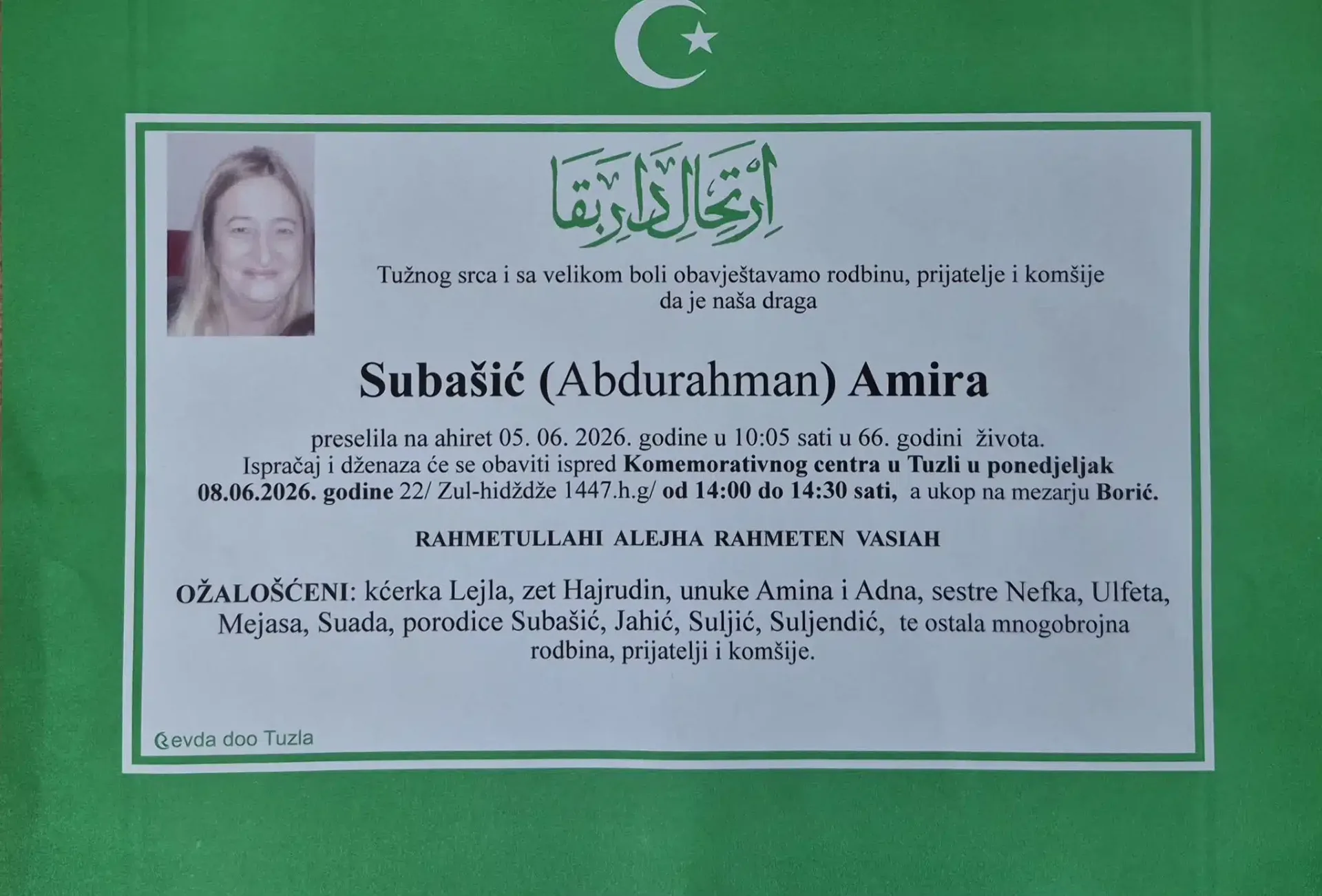 Preminula je Amira Subašić