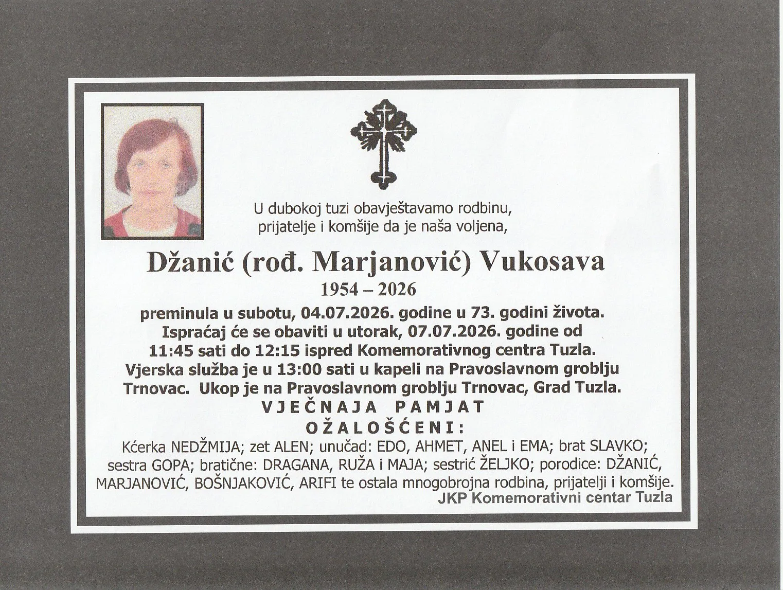 Preminula je Vukosava Džanić