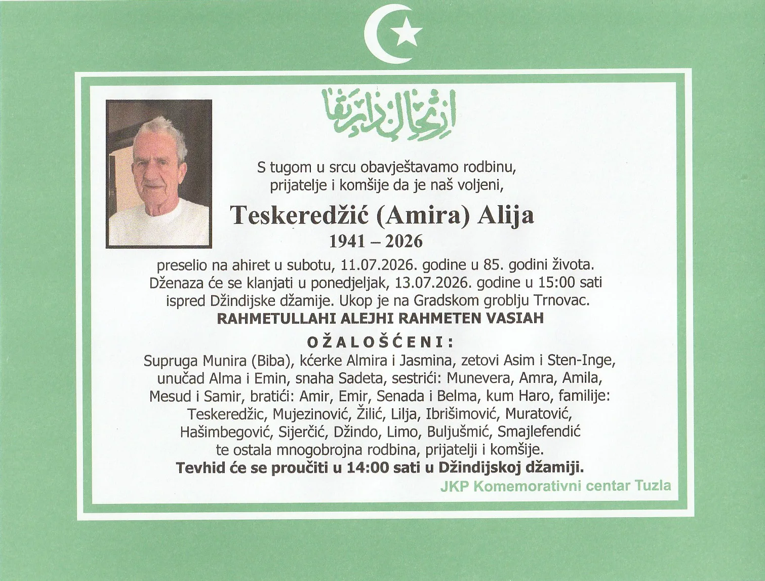 Preminuo je Alija Teskeredžić