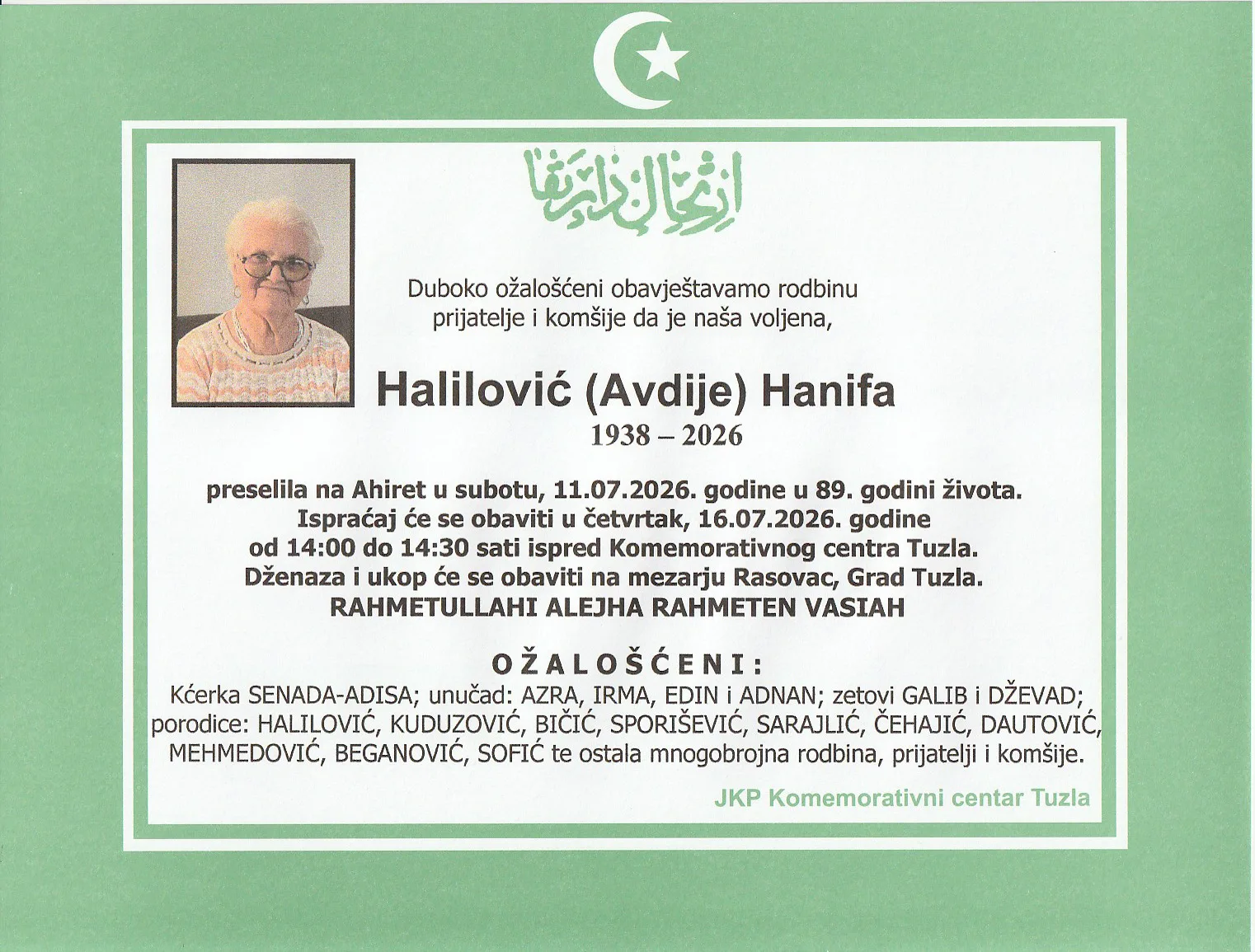 Preminula je Hanifa Halilović