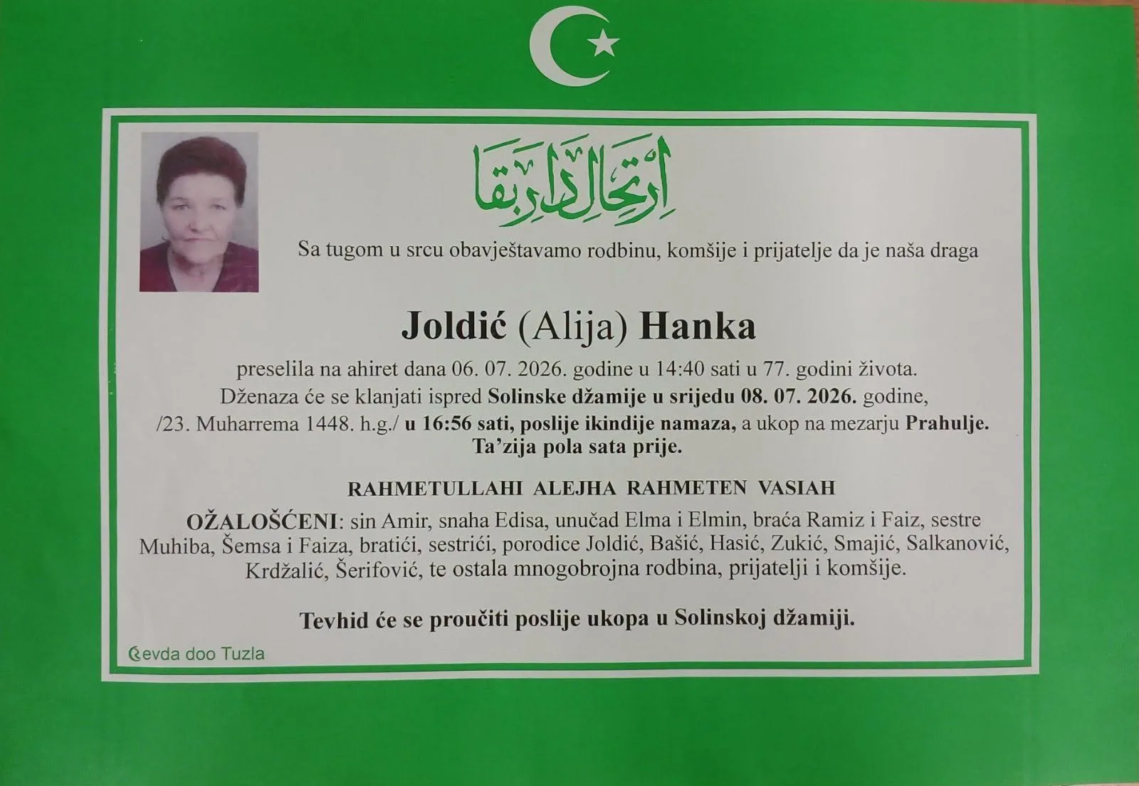 Preminula je Hanka Joldić