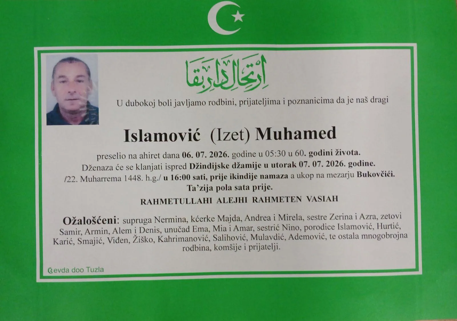 Preminuo je Muhamed Islamović