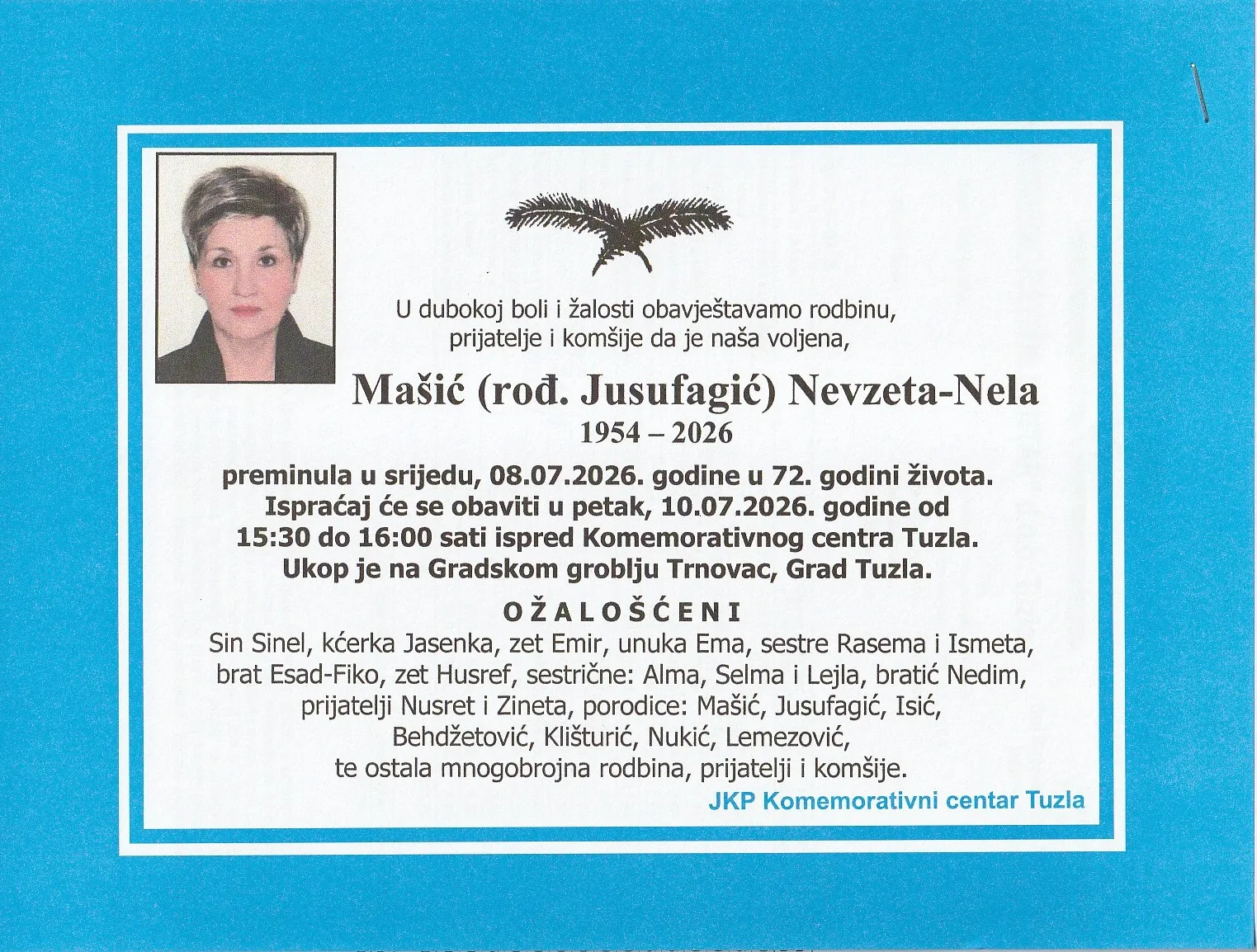 Preminula je Nevzeta Nela Mašić