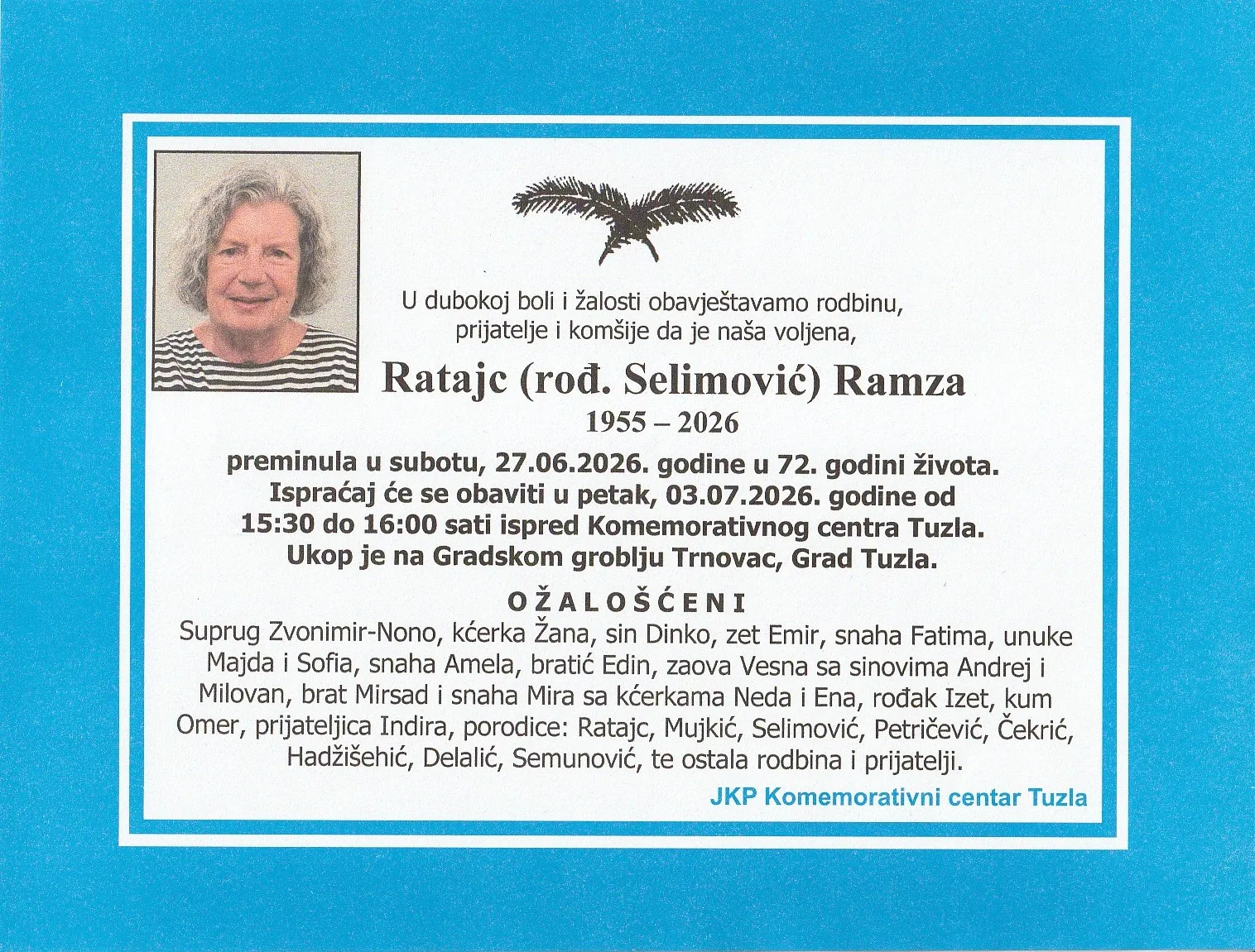 Preminula je Ramza Ratajc