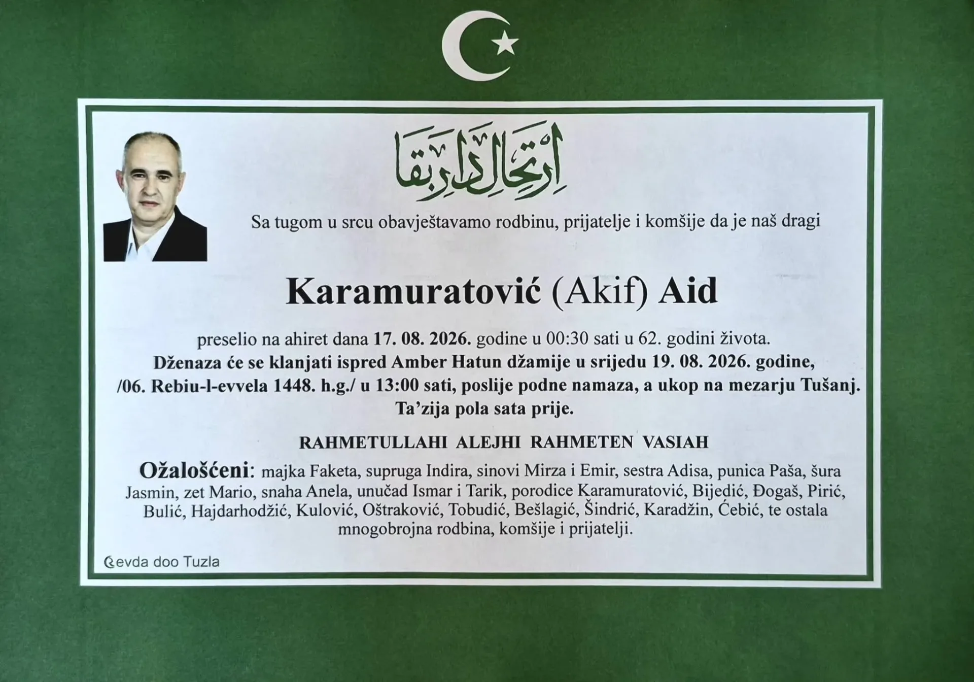 Preminuo je Aid Karamuratović