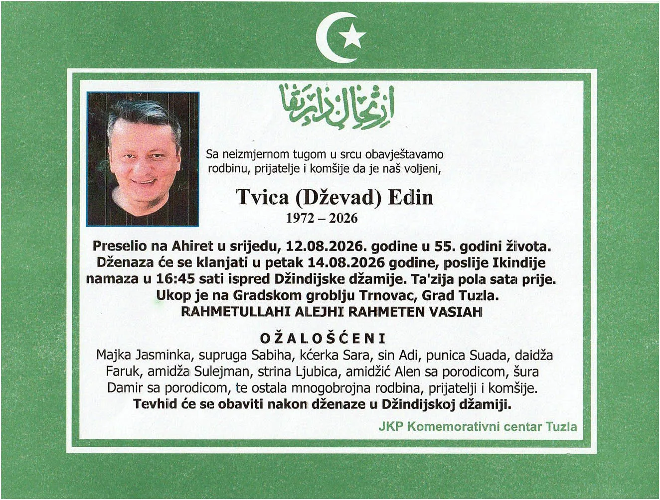 Preminuo je Edin Tvica