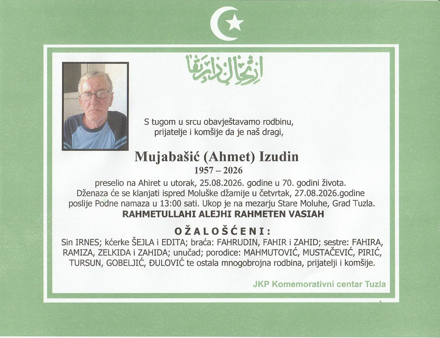 Preminuo je Izudin Mujabašić