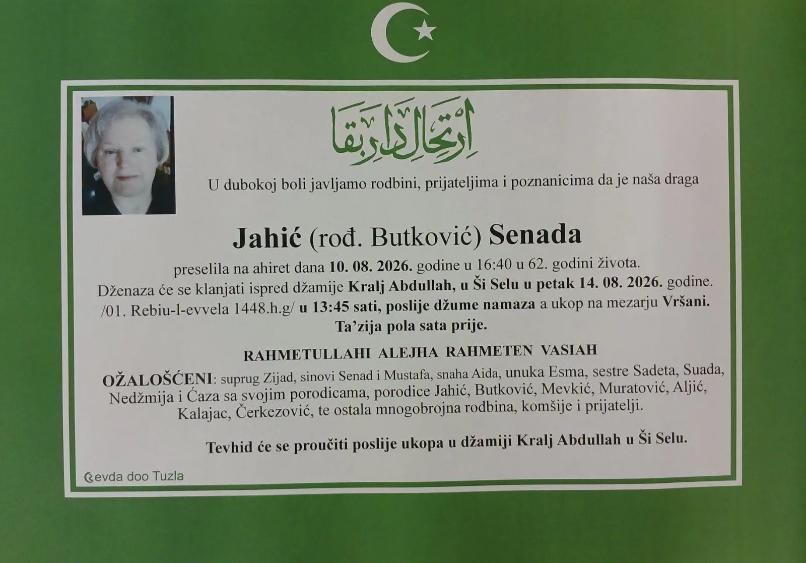 Preminula je Senada Jahić