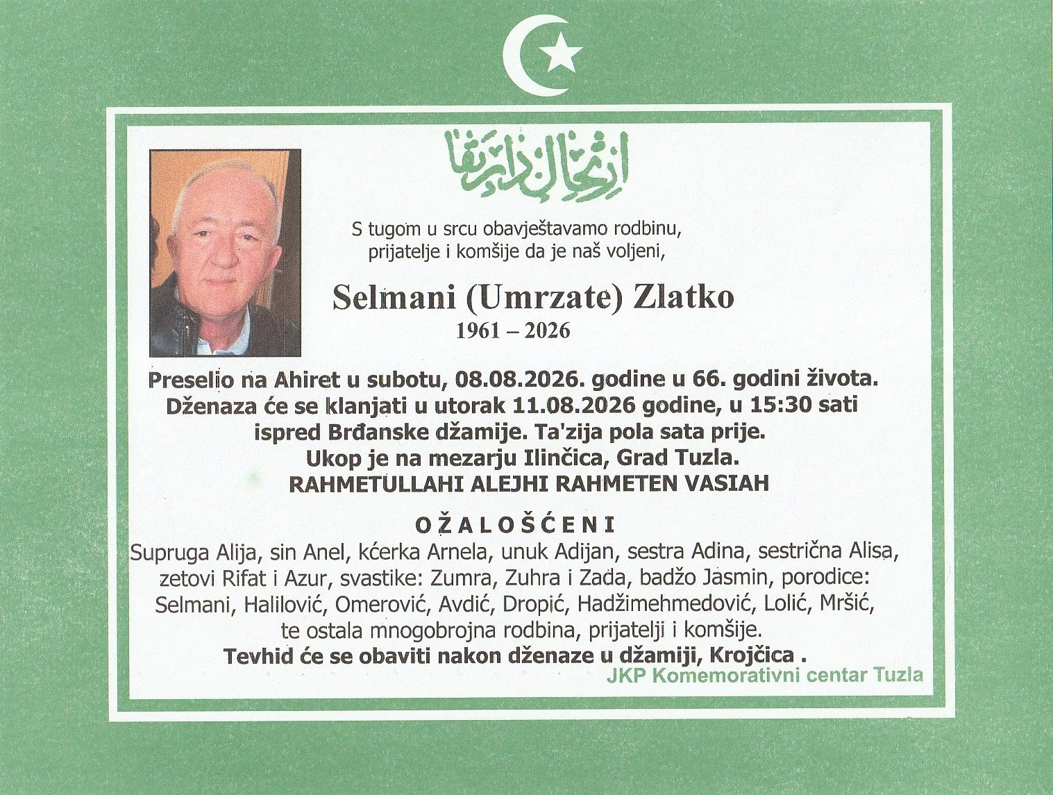 Preminuo je Zlatko Selmani