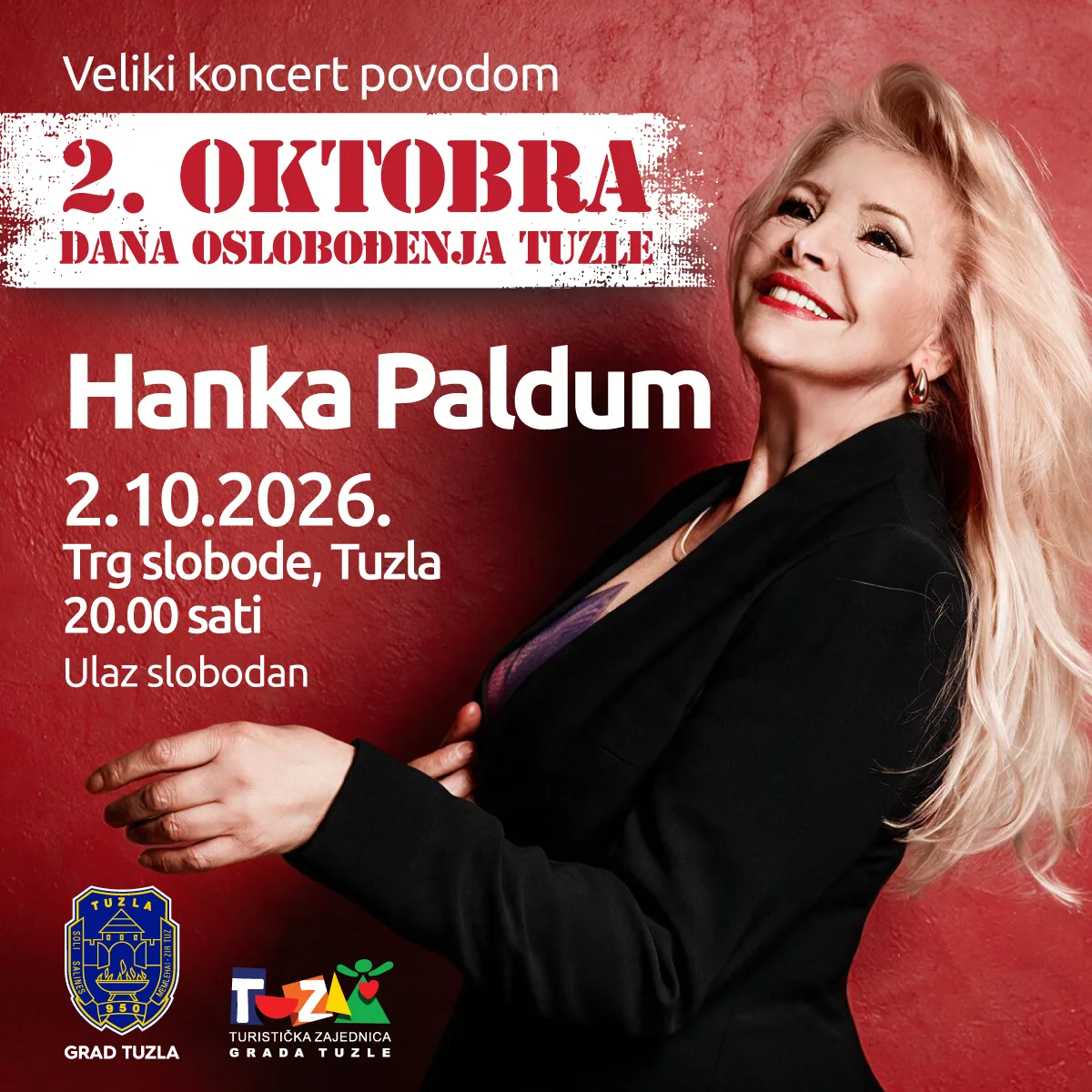 Hanka Paldum 2. oktobra na Trgu slobode u povodu  83. godišnjice oslobođenja Tuzle