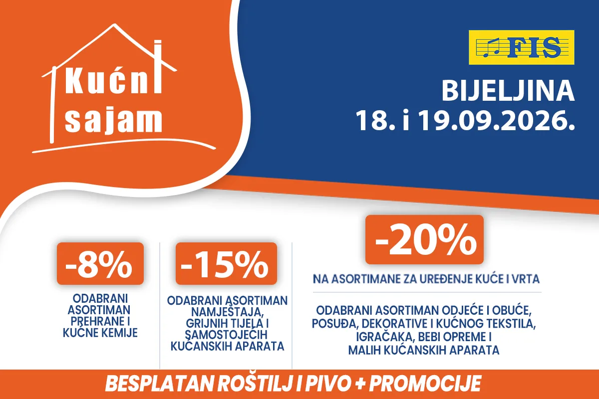Kućni sajam FIS u Bijeljina 18. i 19.09.2026.: Više izbora, više uštede, više razloga za kupovinu