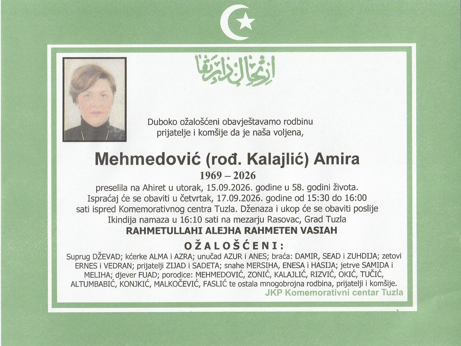 Preminula je Amira Mehmedović