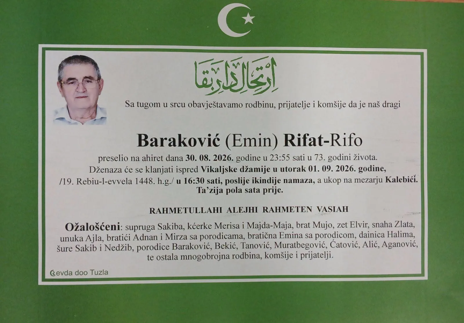 Preminuo je Rifat Baraković Rifo