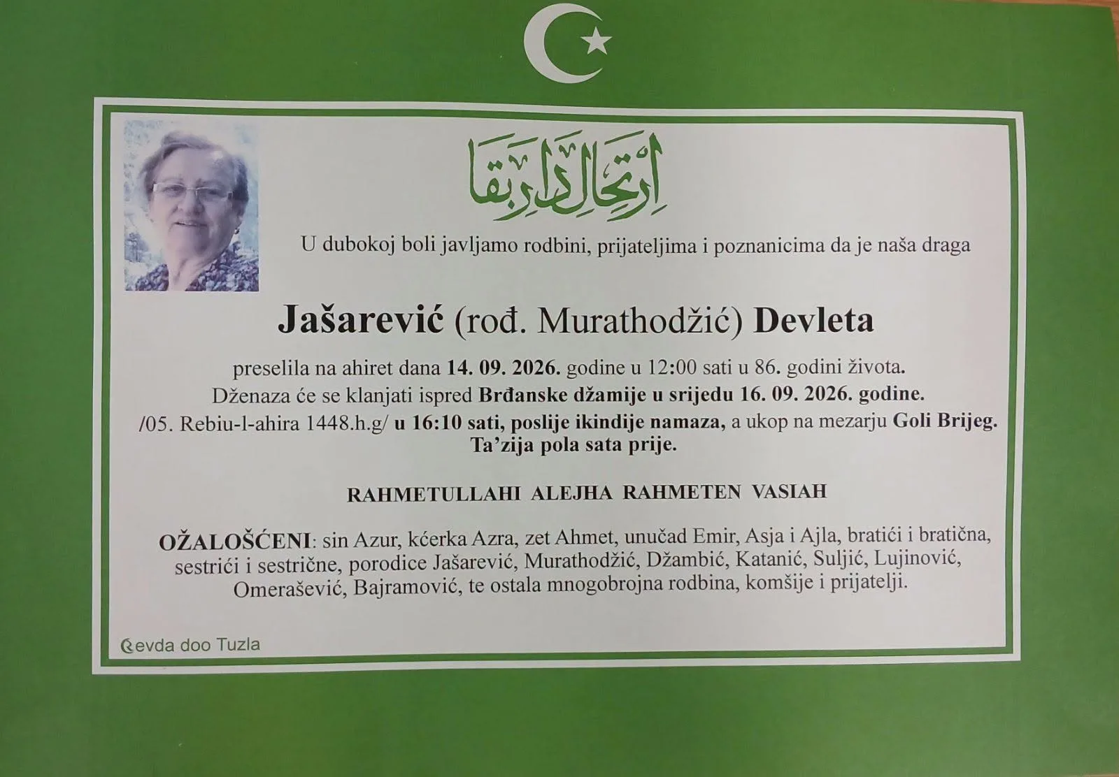Preminula je Devleta Jašarević