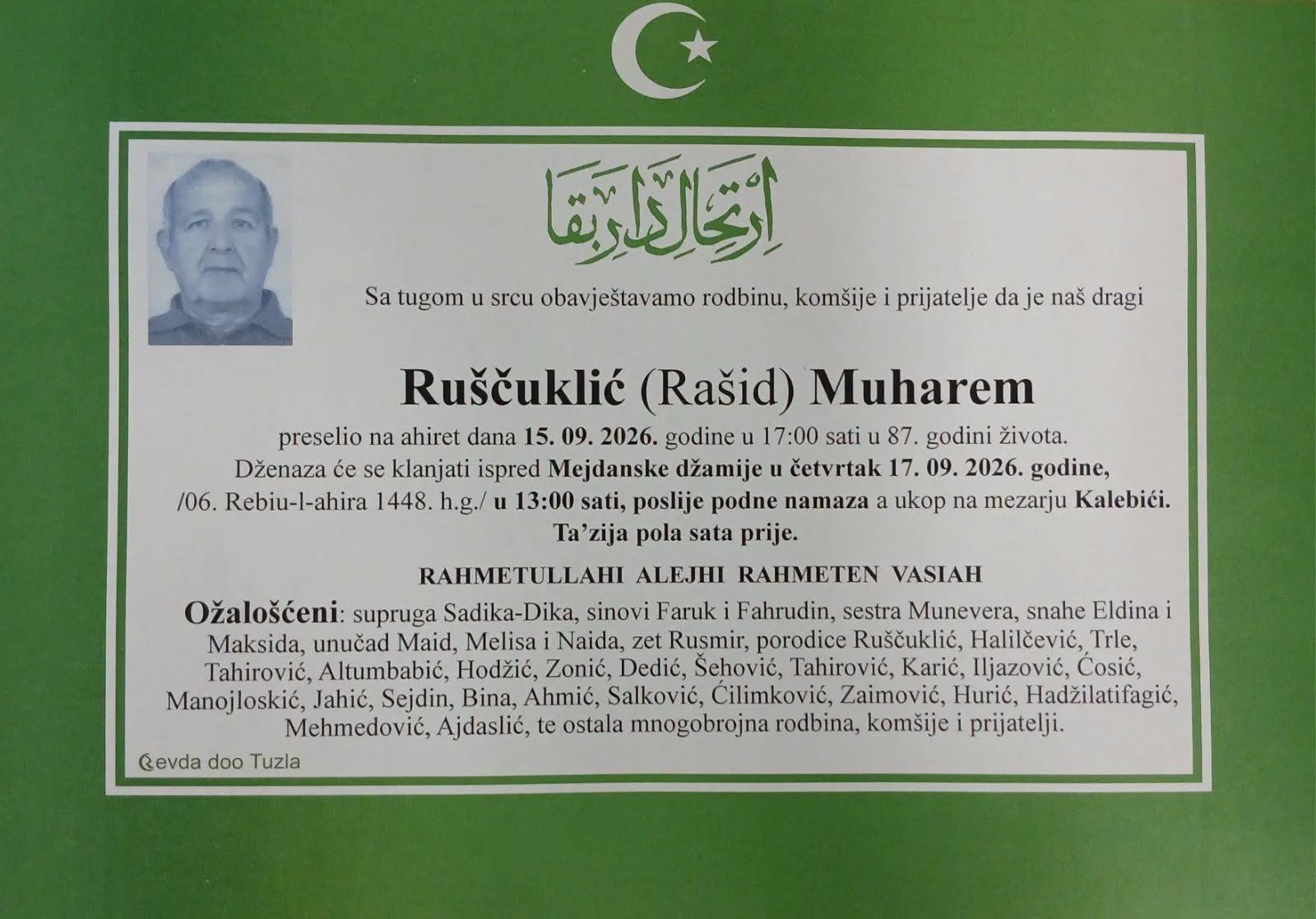 Preminuo je Muharem Ruščuklić