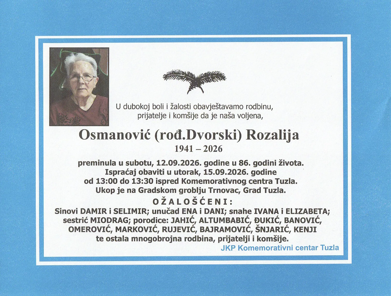 Preminula je Rozalija Osmanović