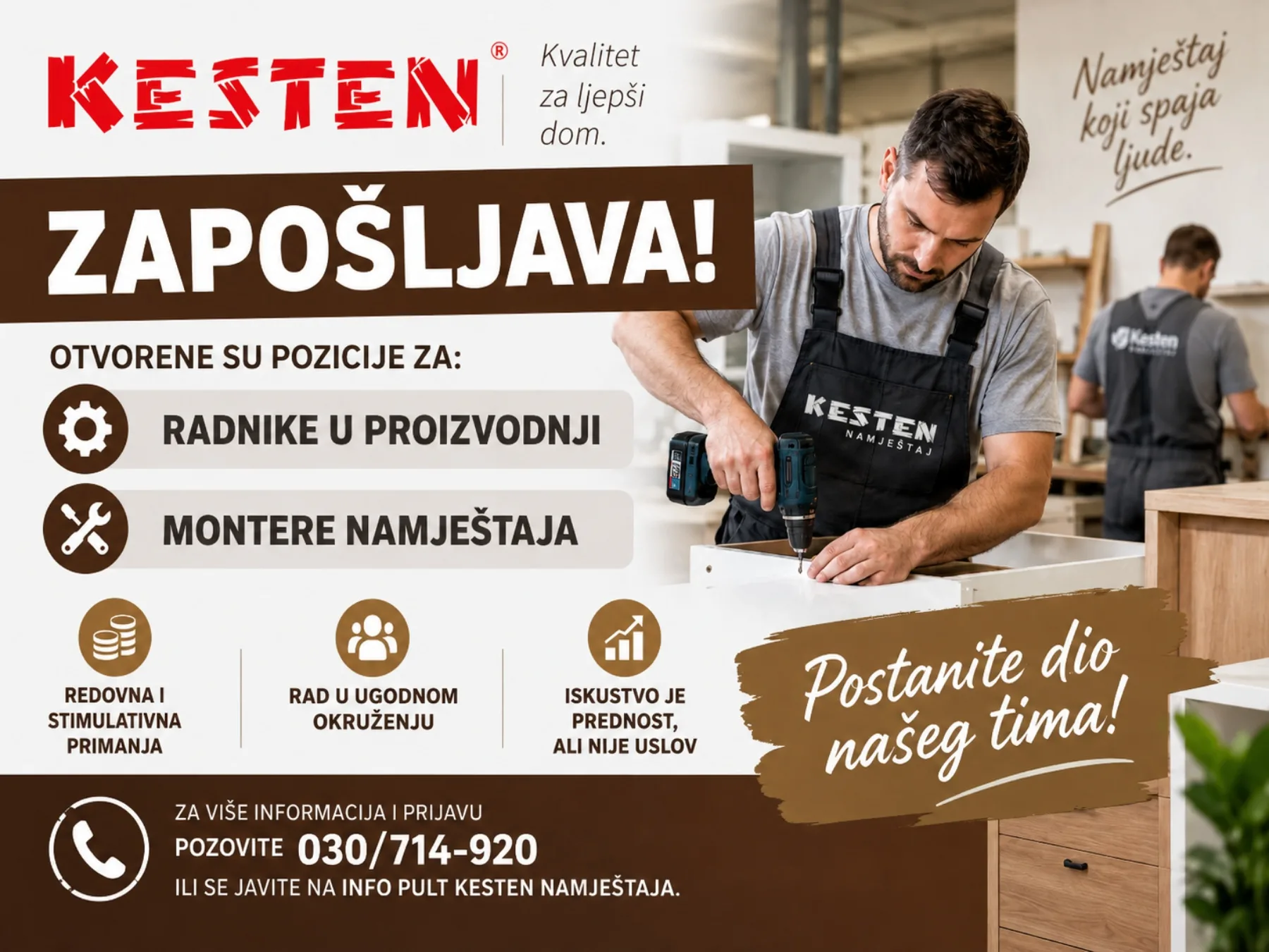 Kesten namještaj zapošljava – otvorene nove pozicije