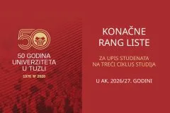 Univerzitet u Tuzli: Objavljenje konačne rang-liste za drugi i treći ciklus studija