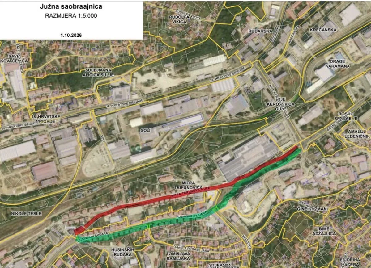 Obavještenje o izmjeni režima saobraćaja na dijelu Južne gradske saobraćajnice