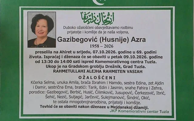 Preminula je Azra Gazibegović