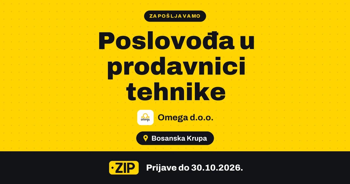 Omega d.o.o. zapošljava: Poslovođa u prodavnici tehnike ()