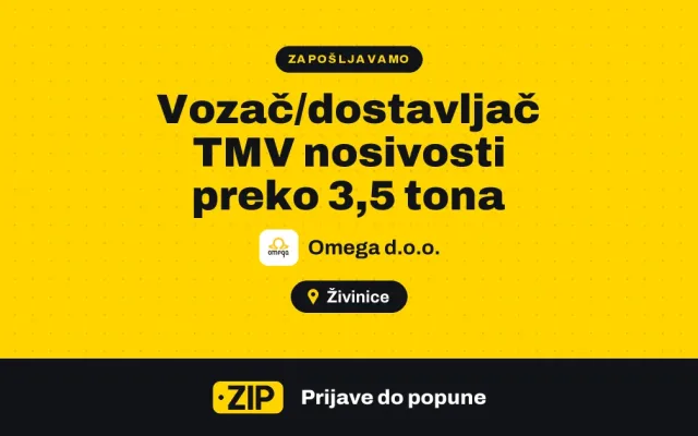 Omega d.o.o. zapošljava: Vozač/dostavljač TMV nosivosti preko 3,5 tona (Živinice)